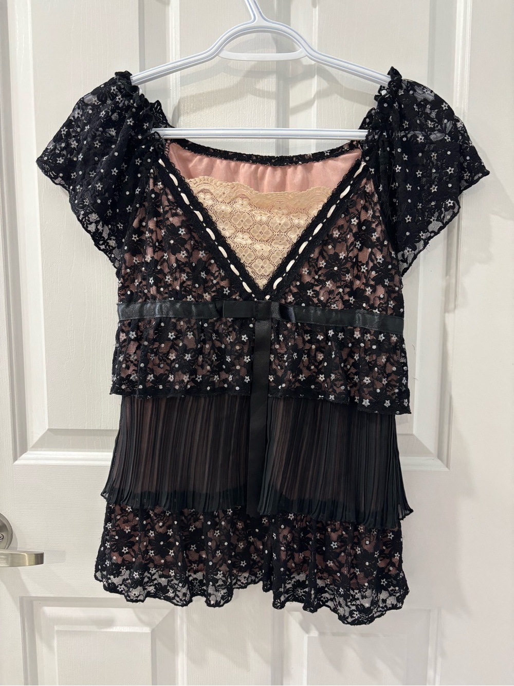 Whimsical Star Print Lace Blouse Dark Fairycore Coquette Core Gothic Cottagecore